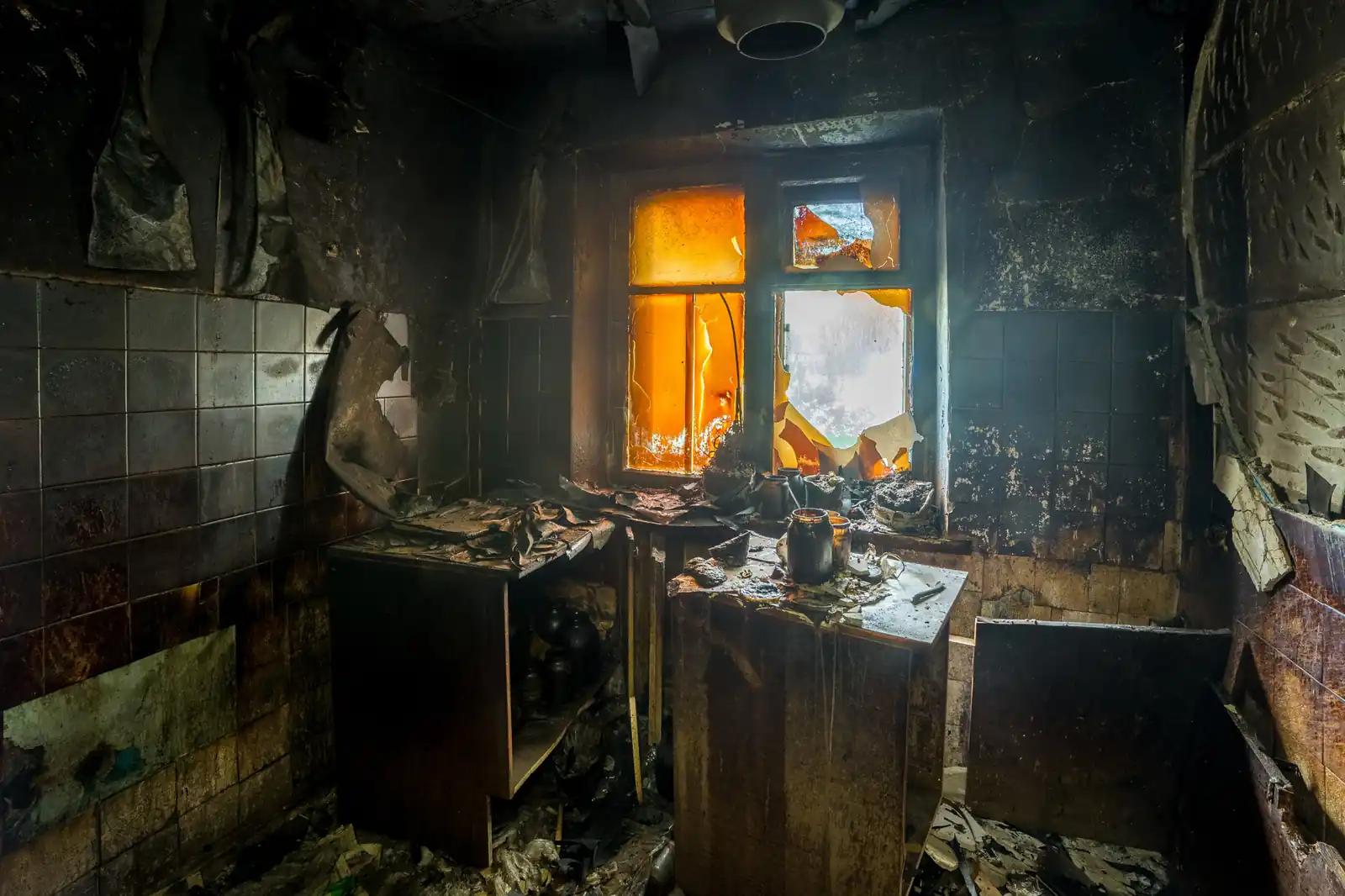 Fire damage restoration crew responding to a house fire in San Gabriel, CA